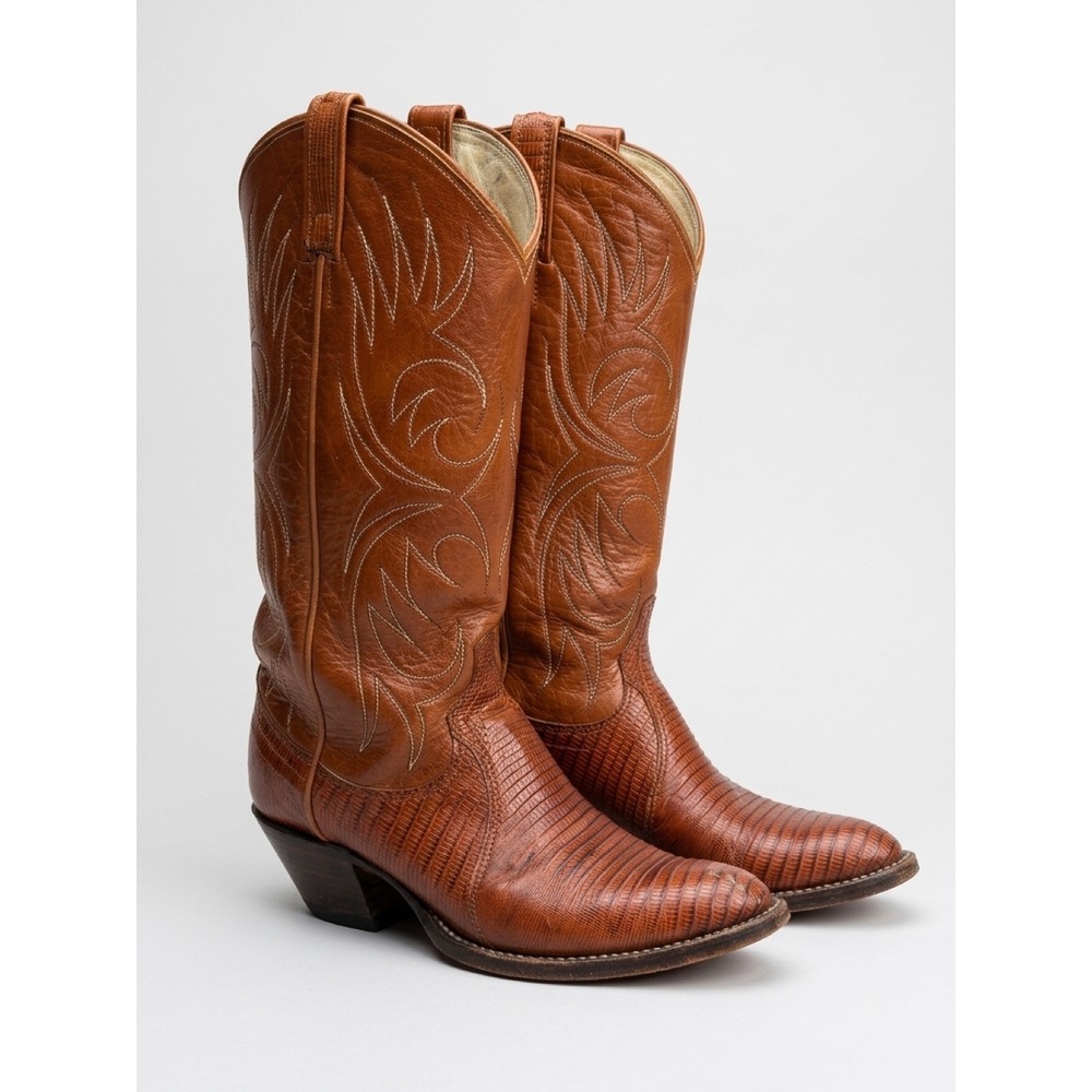 Dan Post Mens Cognac Brown Lizard Skin Western Cowboy Boots Pointed Toe